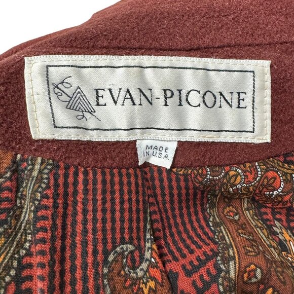 Evan Picone Brown Wool Long Trench Coat & Scarf Size 8 Vintage 1980s Made in USA - Picture 12 of 12